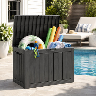 55 Gal Weatherproof Deck Box – Lockable Resin Storage for Patio Cushions, Garden Tools & Packages