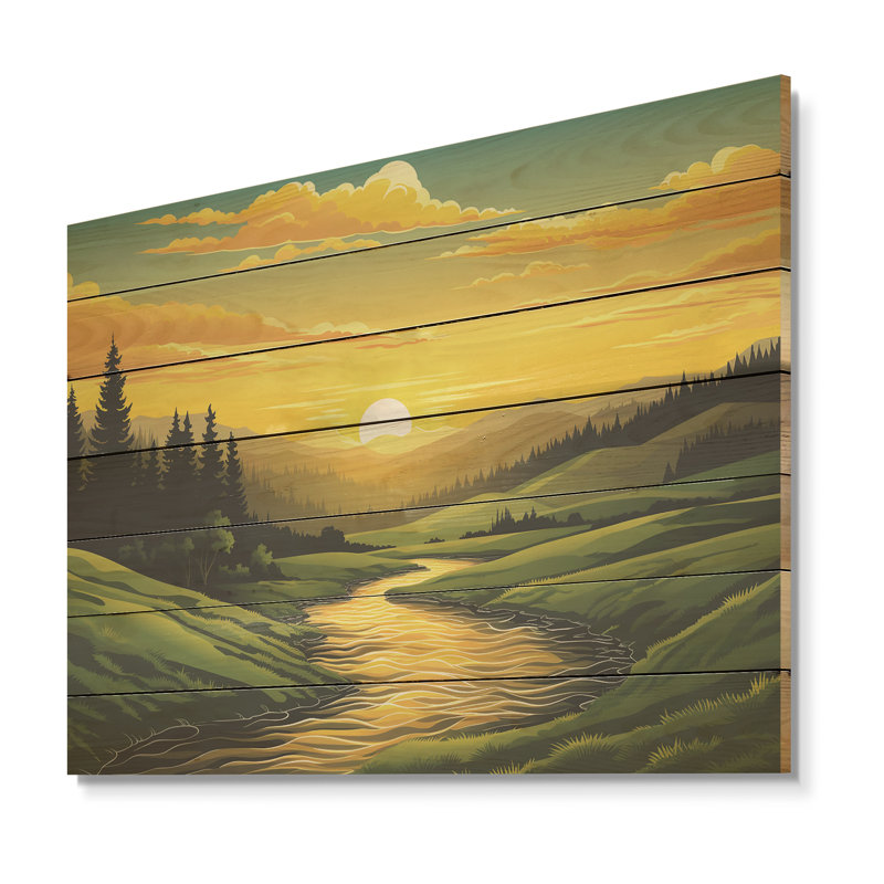 Paysage de ferme audacieux multicolore II - prairie sur bois, H 24 po x l 32 po