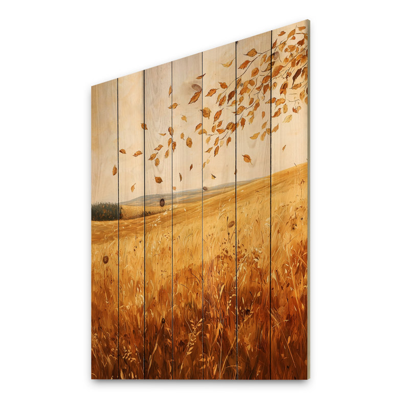 Windy Meadow Prairie Leaves V - Leaves Wood Wall Art - On Natural Pine Wood, 32" H x 24" W x 0.78" D