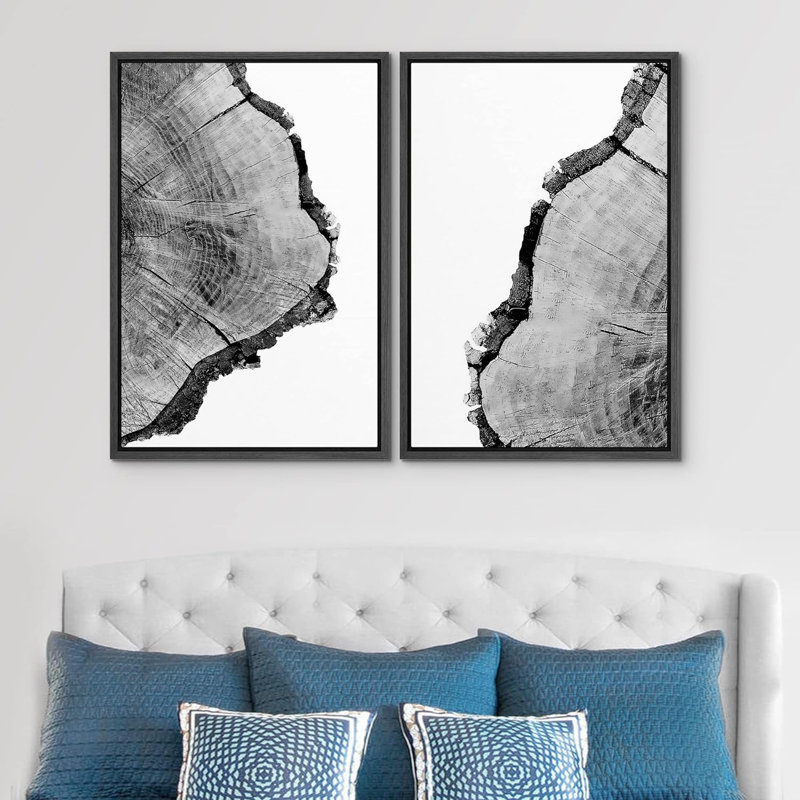 «Black and White Trunk Trees Ring Linton Art Print Nature Stump», reproduction d'art sur toile, 2 pièces, Cadre flottant noir