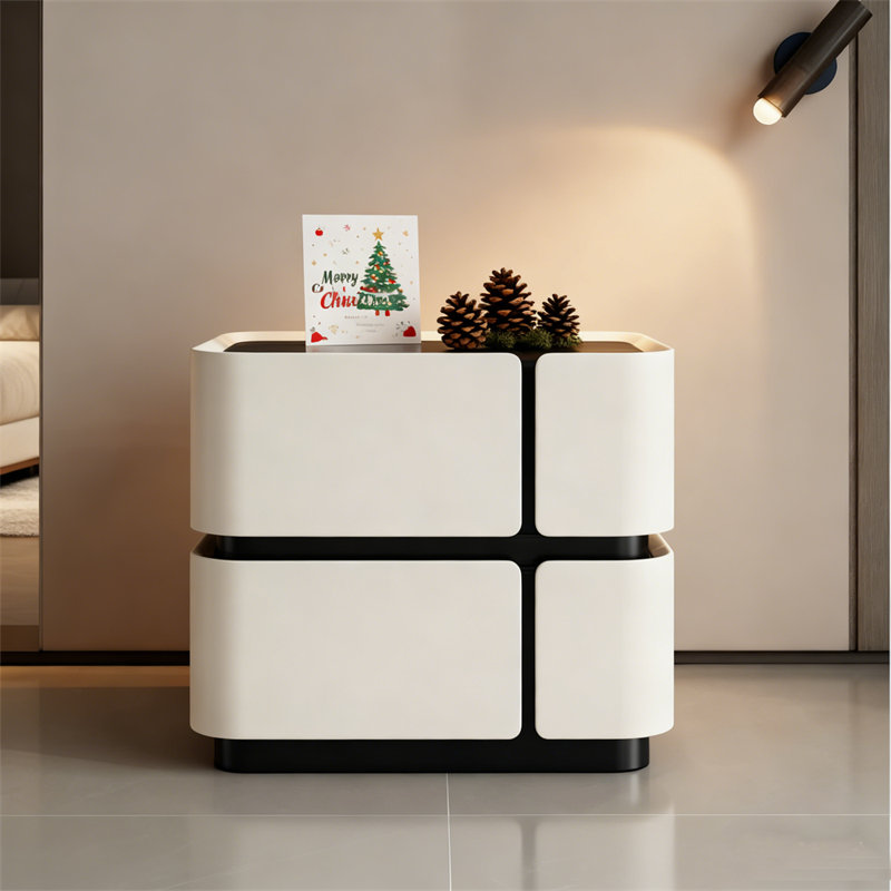 19.7" Italian Light Luxury Solid Wood Nightstand with 2 Drawers, Modern Leather Wrapped & Glass Top Compact Bedroom Bedside Storage Table