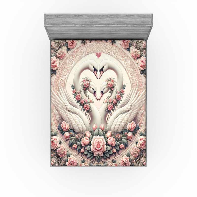Drap-housse vintage romantique Ambesonne_ Colombes et roses_ Rose pâle cadet bleu, Grand