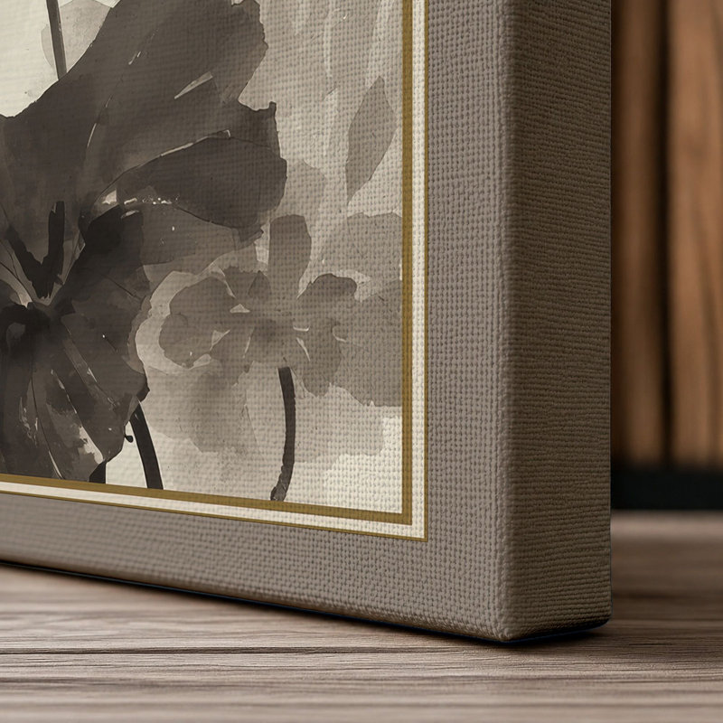 Lotus in Bloom Japandi - Wrapped Canvas, 18x12 - 45.7 x 30.5 cm, Taupe Border