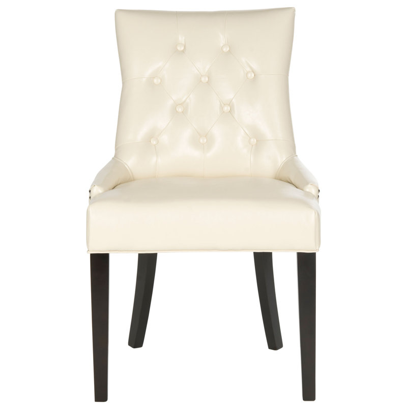 Flat Cream Leather Parsons Dining Chairs with Wood Legs, Set of 2