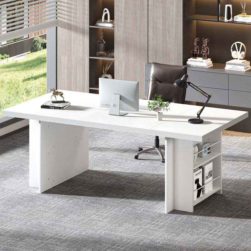 Hulste 70" Executive Desk, White, White