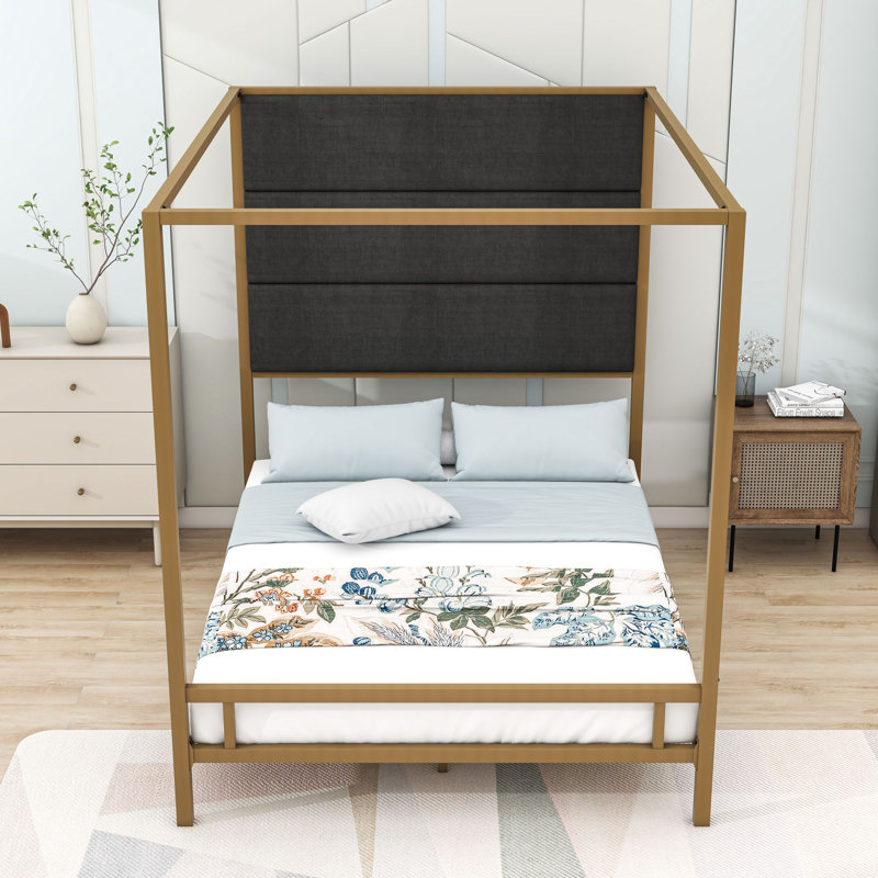 Upholstered Bed, Queen, Dark Grey Gold