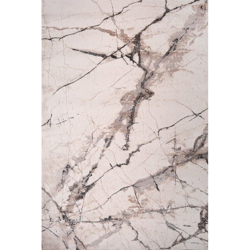 Lorenz Porcelain Marble Cream & Grey Modern Area Rug Soft Polyester Pile with Cotton Blend Backing Style Carpet