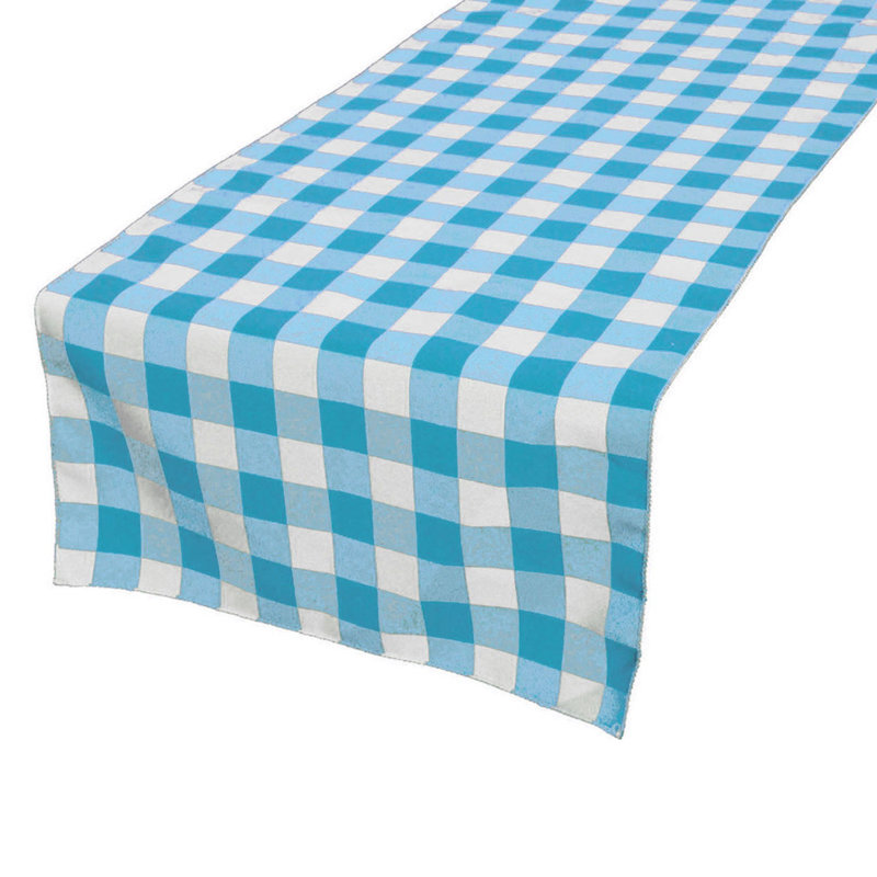 Gingham Checkered Print Table Runner, 90" Rectangle, Turquoise