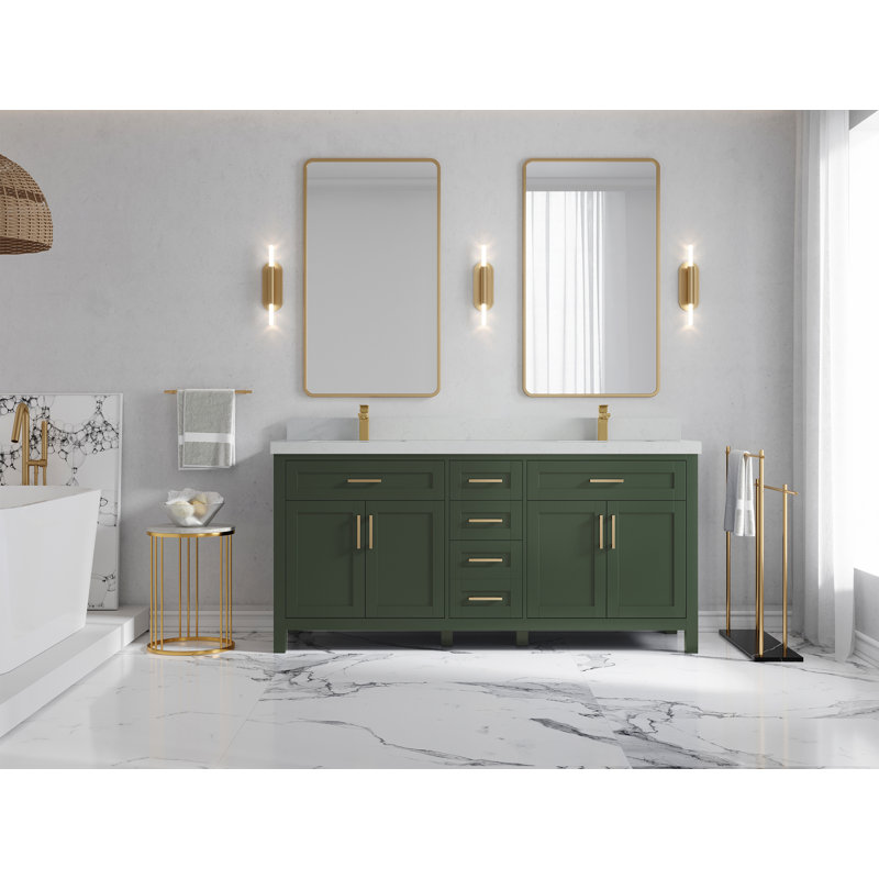 Ensemble de meuble-lavabo double 72 po Gurevich, Quartz de Carrare, Étain vert