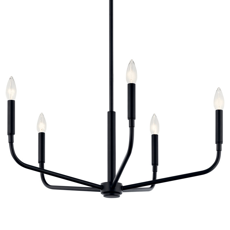 Steel Dimmable Classic / Traditional Chandelier, 17" H x 26" W x 26" D, Satin Black, 5