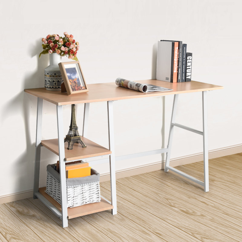 Sadie Metal Base Writing Desk, White, Beech