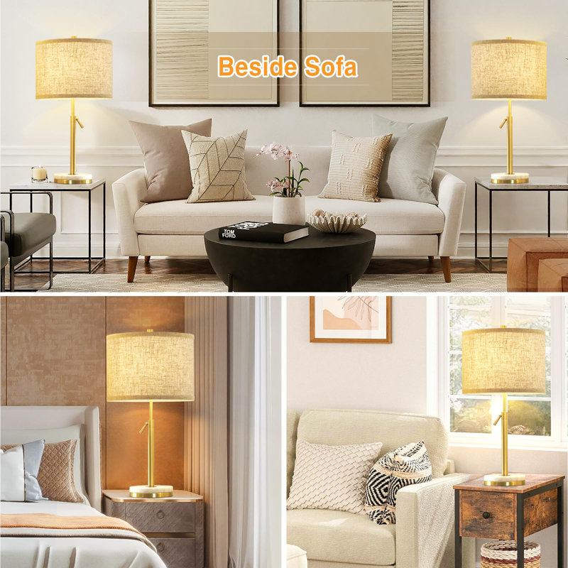 Adjustable Gold and White Marble Table Lamps Set of 2