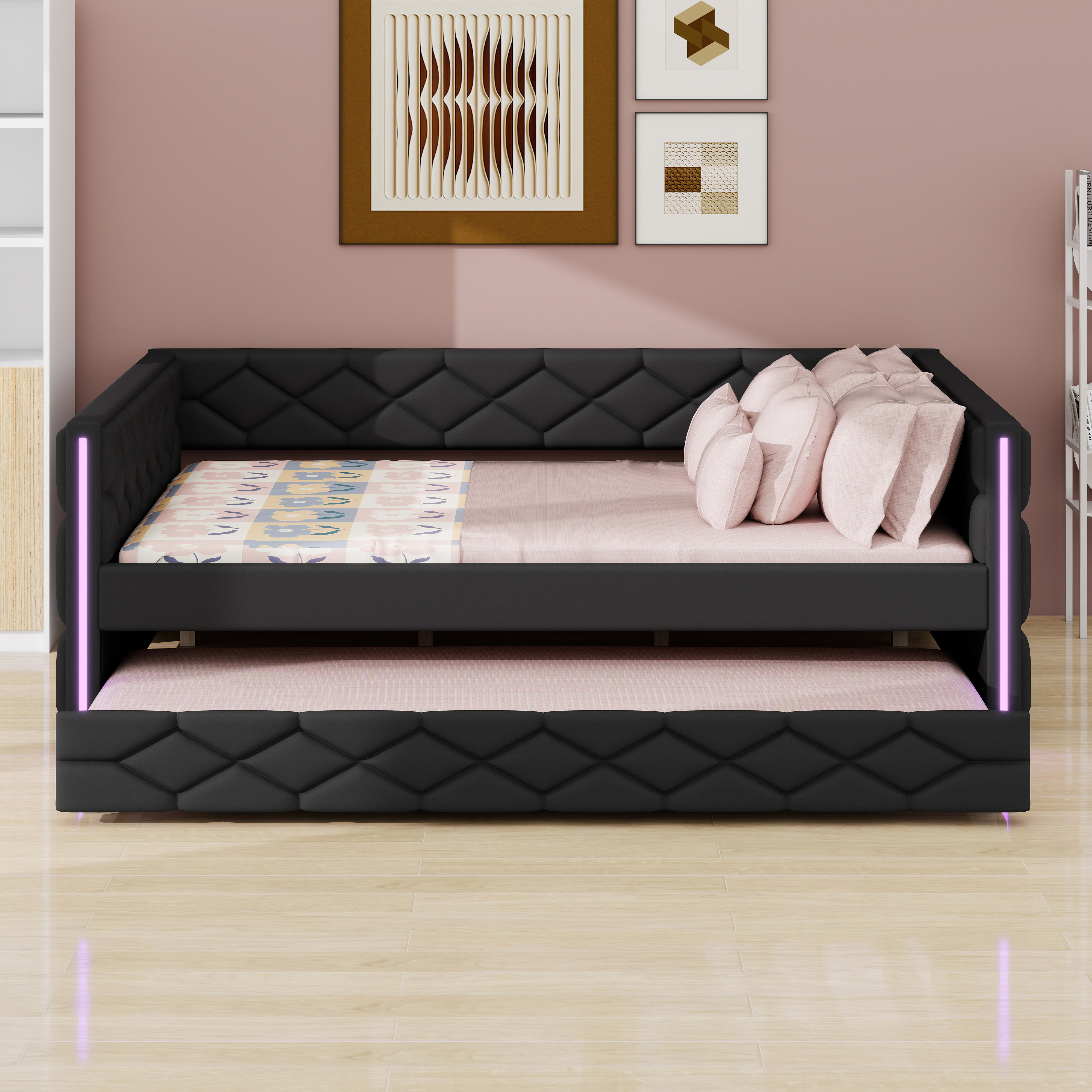 Mercer41 Upholstered Platform Sleeper With Pull-Out Trundle And LED ...