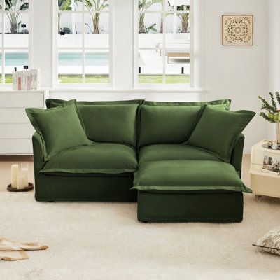 Canapé modulaire en L en chenille avec repose-pieds et coussins Dejean