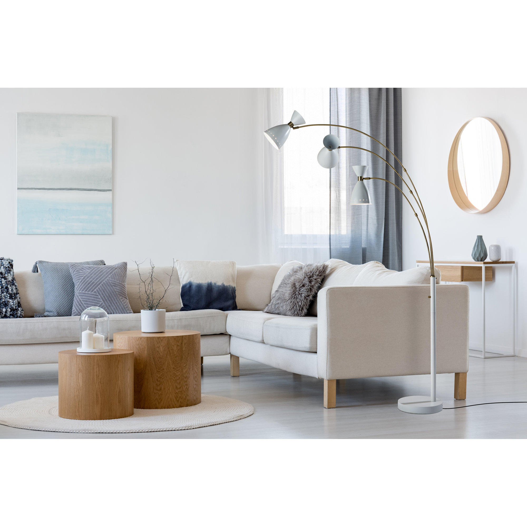 Bimini 82'' Floor Lamp, White/Brass, White