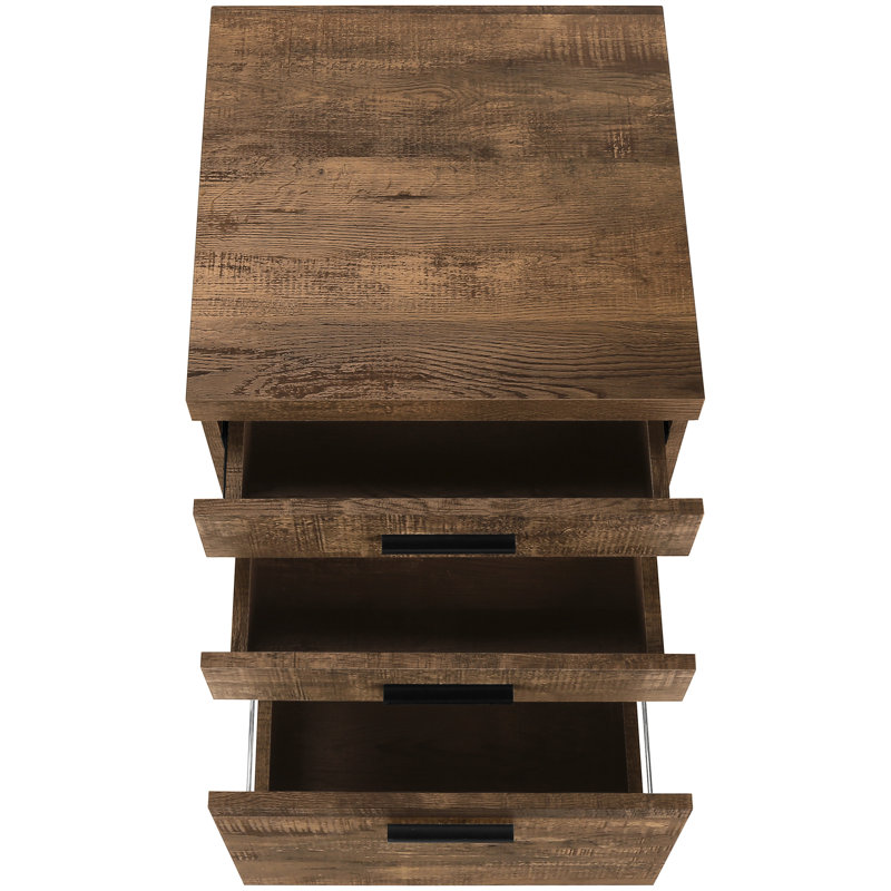 Contemporary Rolling File Box Cabinet, Brown, For Office Storage Use Cabinet On Wheels - Brown Laminate Finish And Drawer Handles