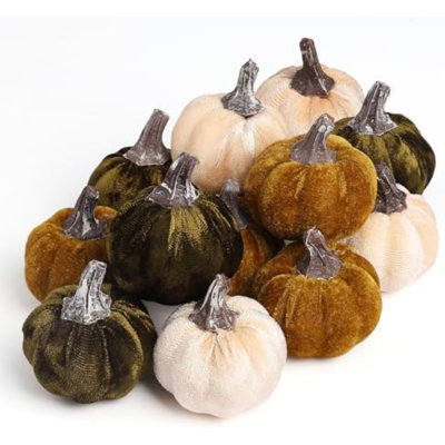 12 pièces de velours de citrouilles artificielles décoratives en fausse petite mousse pour la table d'automne
