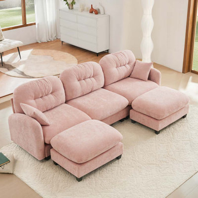 Canapé modulaire en chenille 3 places avec 2 coussins et 2 repose-pieds