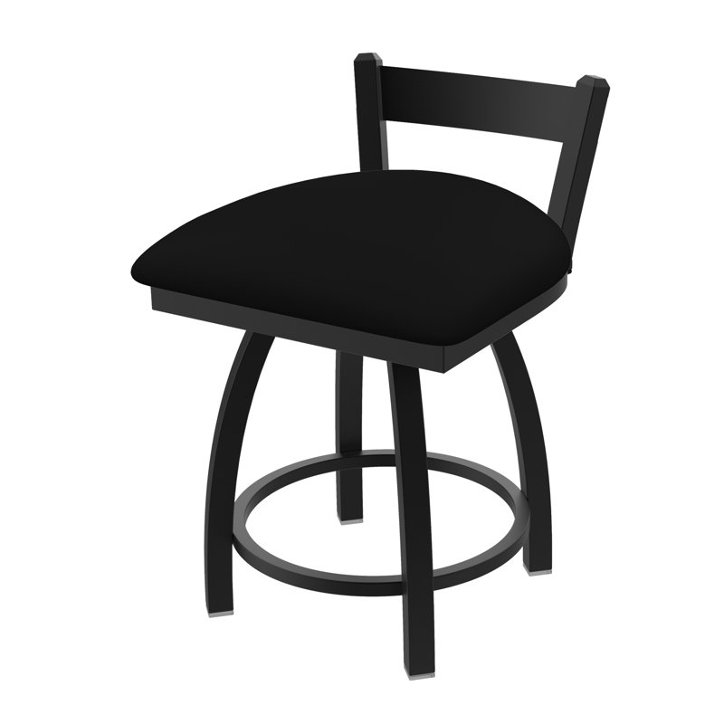 Tabouret de coiffeuse à dossier bas 18 po Catalina, Nickel anodisé, Vinyle - Vinyle noir