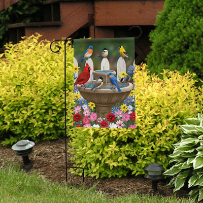 Birdbath Gathering Seasonal Garden Flag