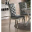 Dining Table Rectangle Glass Inert Top Silver Hue 7Pc Dining Table 6X Side Chairs Tufted Back Dining Room Furniture