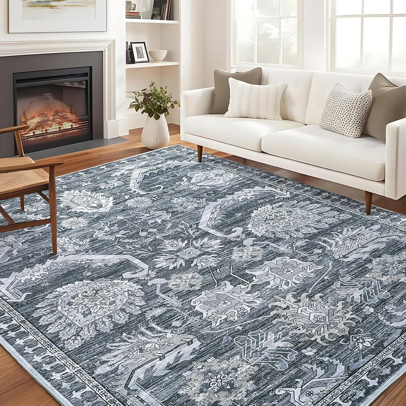 Washable Area Rug Thin Soft Vintage Indoor Rug or Dining Non-Slip Throw Rug Foldable Carpet Entry Playroom 