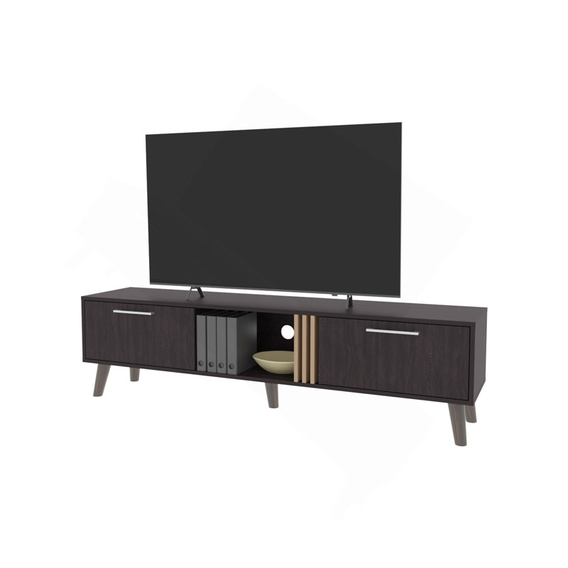 Meuble télé Dragon avec 2 portes et rangement ouvert, wengé