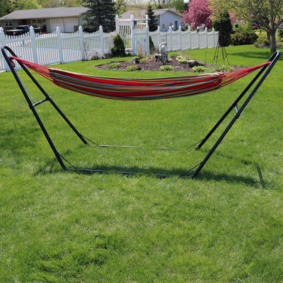 Poirier Fabric Cotton Double Brazilian Hammock with Multi-Use Universal Stand - Sunset
