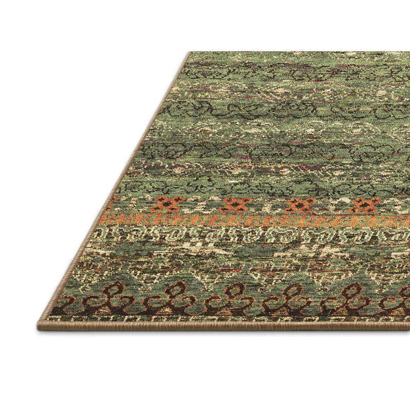 Tapis marocain en laine / polyester tissé à la machine en brun / vert, Rectangle 7 pi x 9 pi