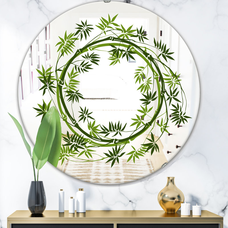 Circle of Bamboo Plants Cabin and Lodge Accent Mirror, 23.6" H x 23.6" W