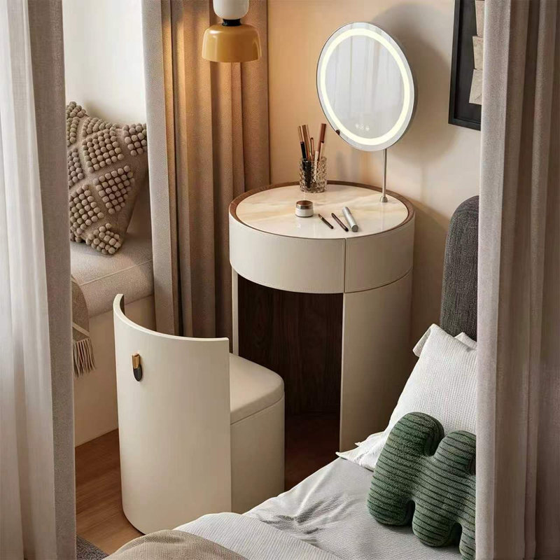 Coiffeuse ronde moderne minimaliste avec miroir de maquillage