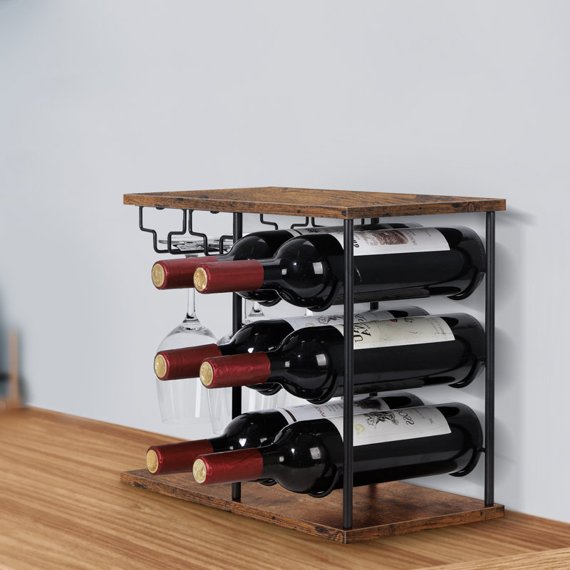 Support à bouteilles de vin de table et à verres en brun Philus