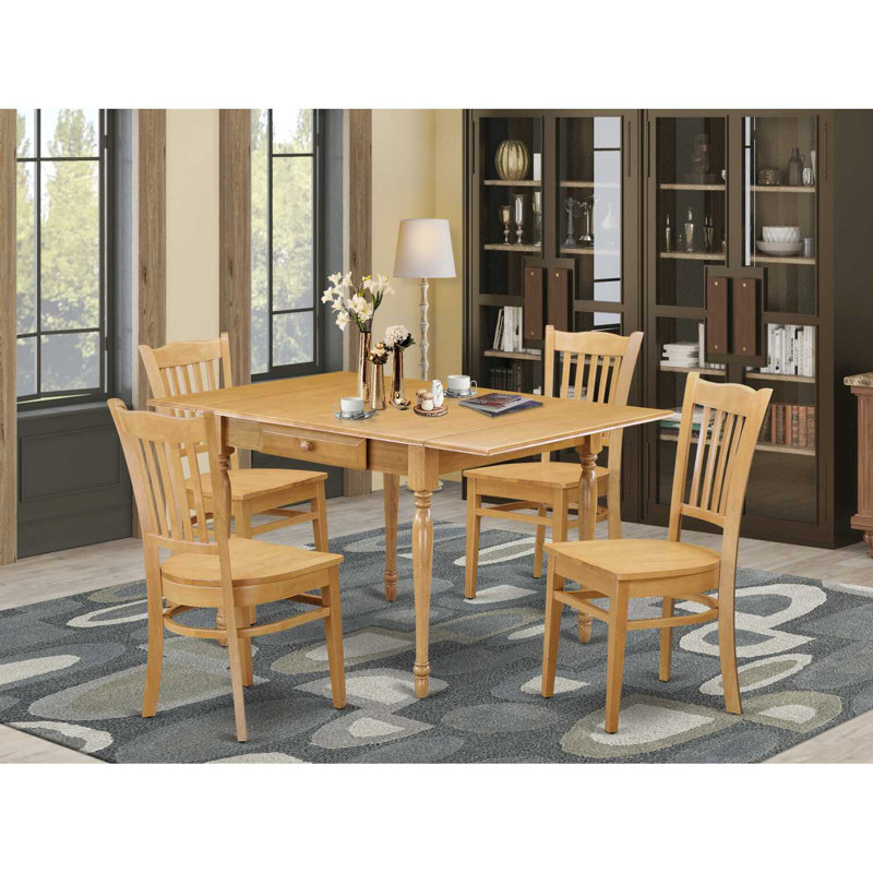 5 Piece Kitchen Table Set for 4 Includes a Rectangle Dining Room Table with Dropleaf and 4 Dining Chairs, Oak, Oak