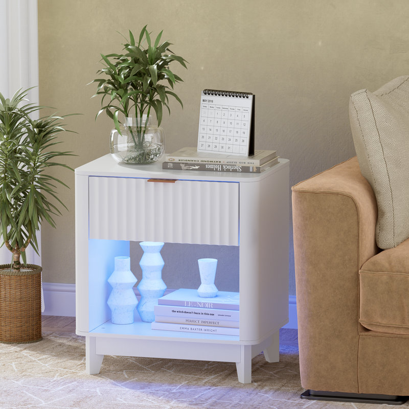 1 - Drawer Led Nightstand With Storage, End Table With Built In Light