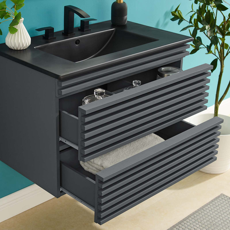 Crawley 30" Wall-Mount Bathroom Vanity, Black, Charcoal/Black