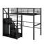 Lit mezzanine simple en métal avec escalier de rangement et garde-robe-111198803