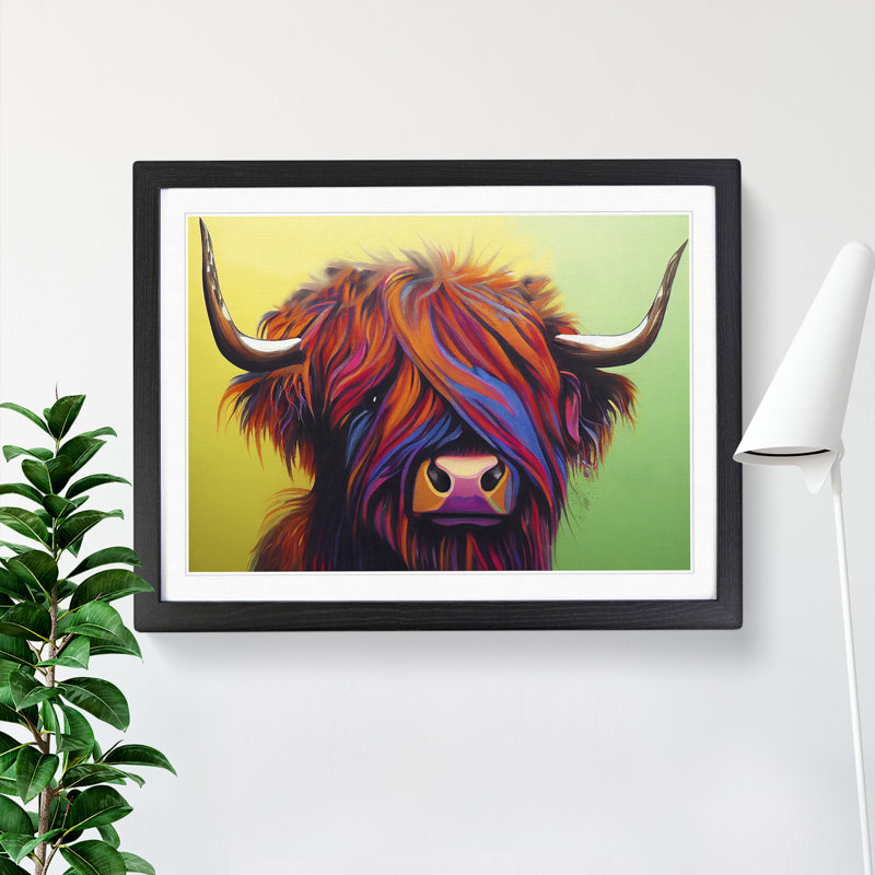 XH1022-1013X Attractive Highland Cow - Single Picture Frame Painting, 46cm H x 64cm W x 2cm D, Black