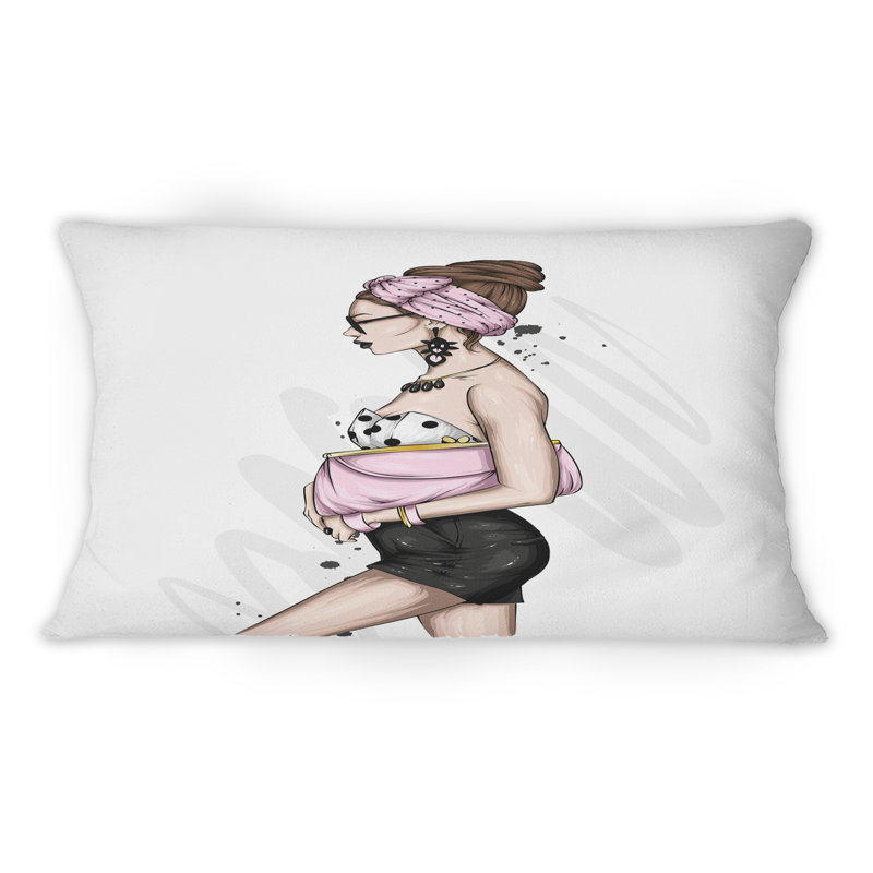 «Beautiful And Stylish Pink Girl II» - Coussin décoratif imprimé moderne