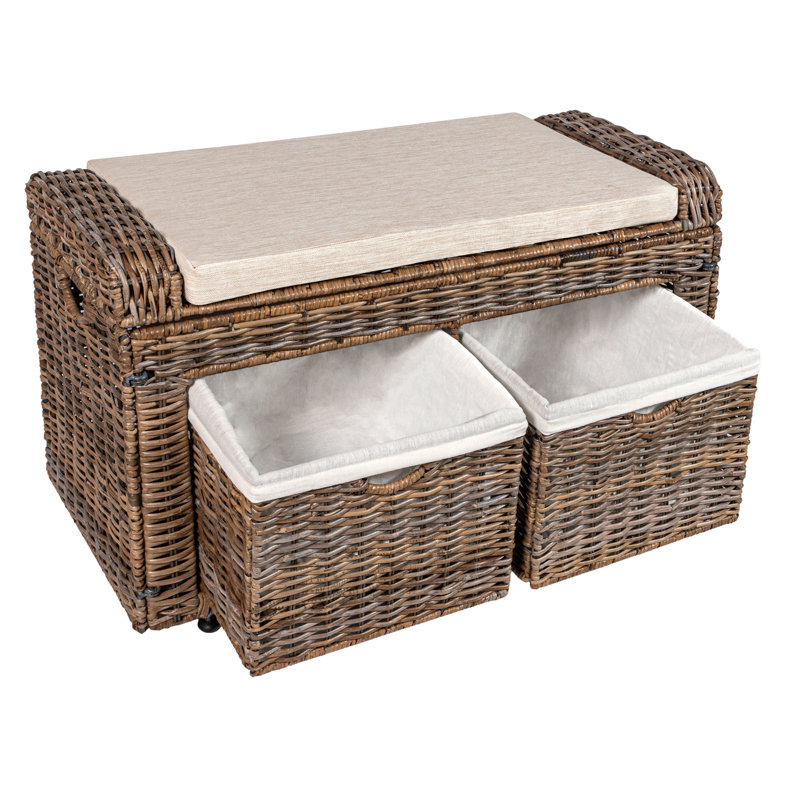 Banc de rangement en osier à 2 tiroirs 34,50 po Palermo, gris