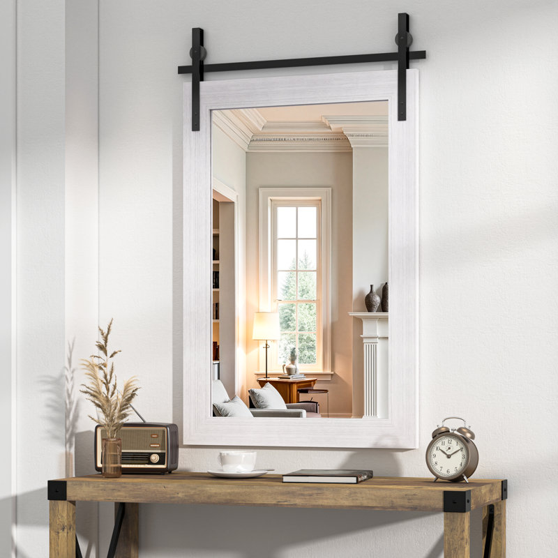 Miroir décoratif moderne en bois massif de style campagnard rustique, 24 po x 36 po, Blanc