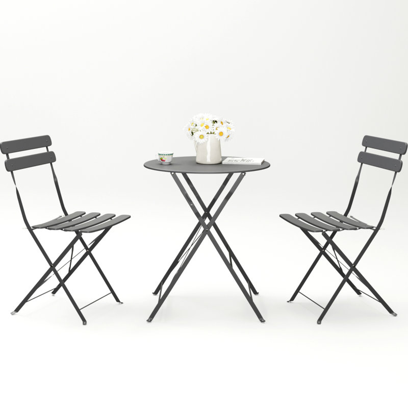 Ensemble de 3 bistro gris en métal gris, résistant à la rouille, conception pliable pour l'espace, confort élégant, coussins de décoloration, facile à assembler et à entretenir correctement la construction du balcon avec peu d'espace,
