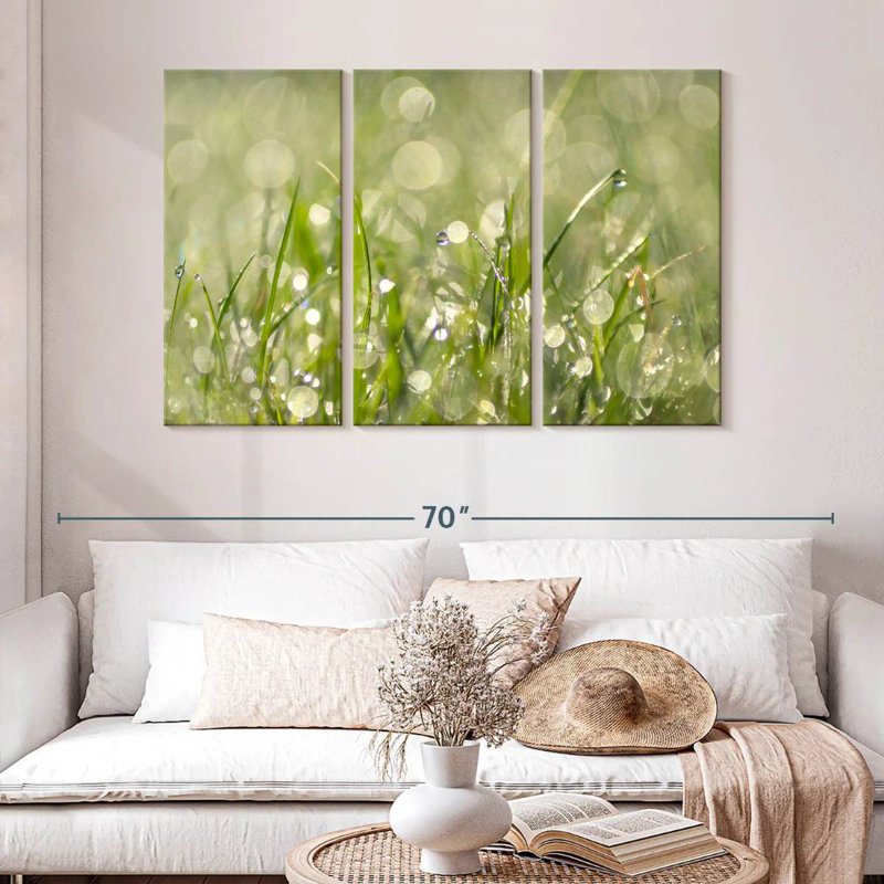 Harnek Raindrops On Grass Abstract, 32" H x 50" W