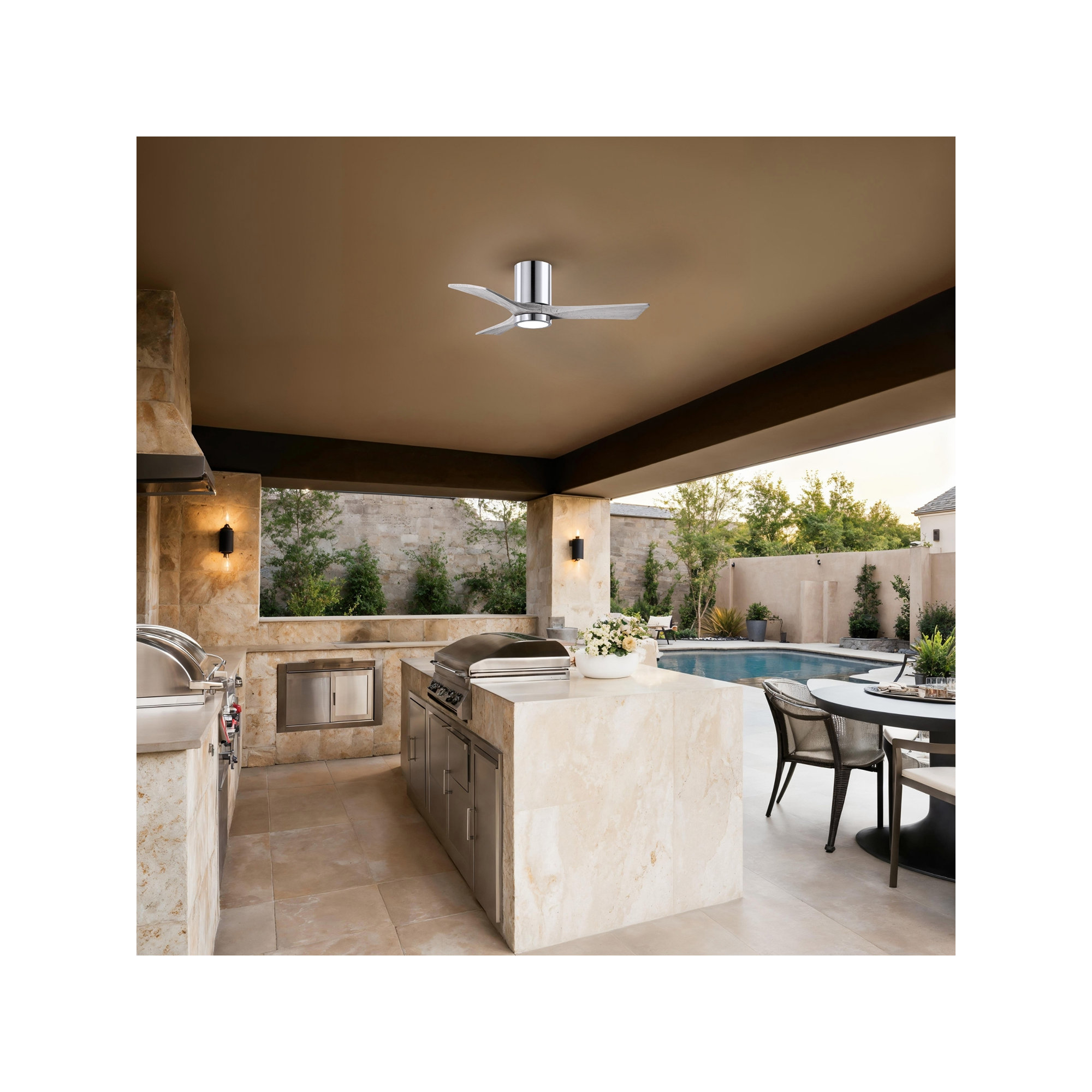 Olivier 3 Blade Ceiling Fan with LED Light Kit, Barn Wood Tone, Polished Chrome, 42"