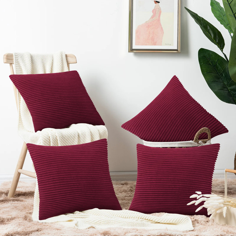 Shadwell Striped Square Scatter Crushed Velvet Cushion Cover, Burgundy