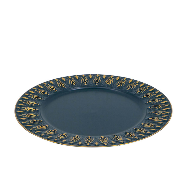 Ensemble de 8 assiettes de présentation en plastique, D14 po, Noir et or