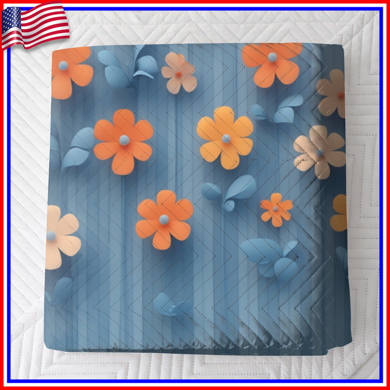 Couvre-lit matelassé orange et bleu, Très grand lit