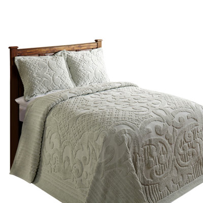 Ashton Chenille Bedspread King Size, 100% Cotton Floral Medallion Coverlet, Traditional Textured Heirloom Bedding, Soft Breathable All-Season Comfort, OEKO-TEX Certified, Machine Washable, Sage