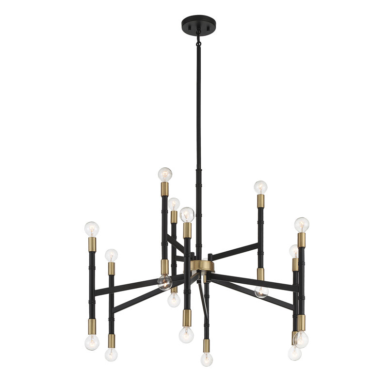 Lustre 18 lumières Dedria en noir mat avec accents laiton chaud