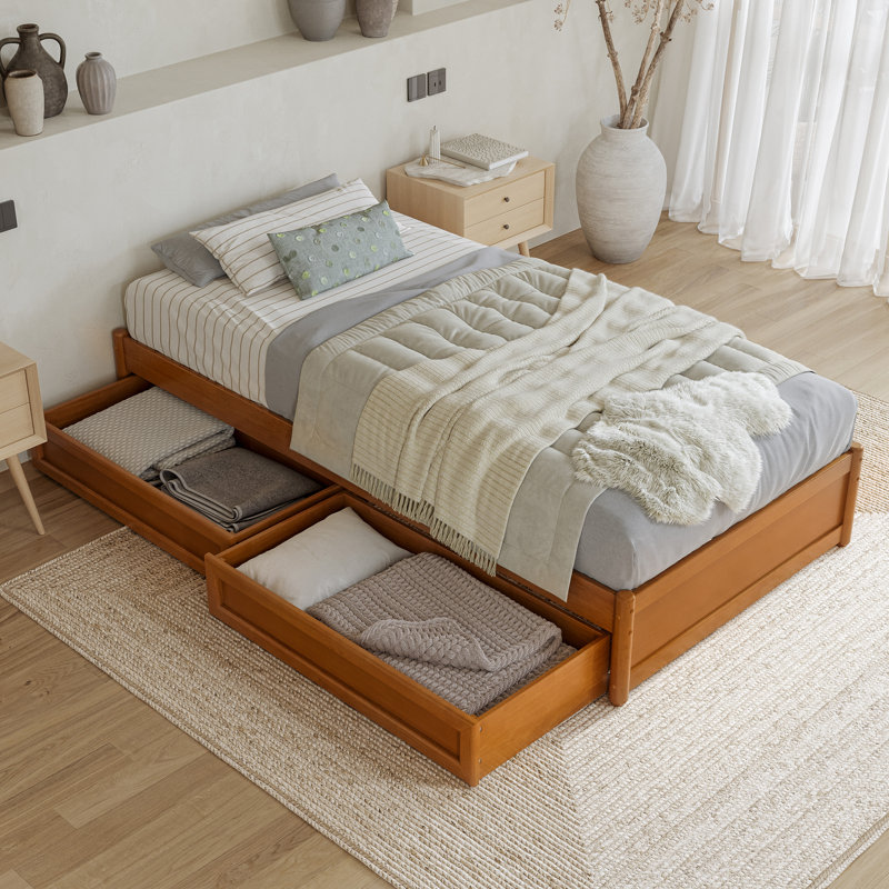 Lit avec rangement Lamariah, Très grand simple, Caramel clair