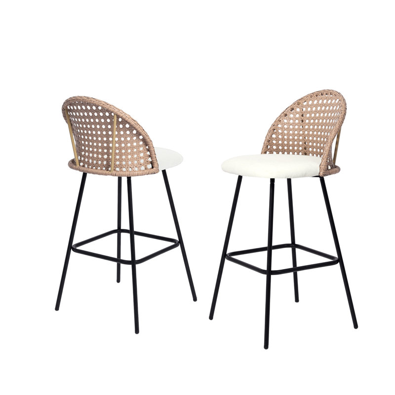 Upholstered Rattan Back Counter & Bar Stool, Beige